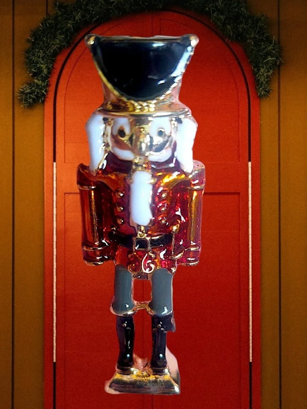 Red Enamel Nutcracker Brooch